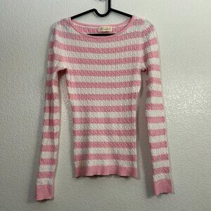 Marled Striped Cable Knit Fitted Sweater Preppy Tennis Academia